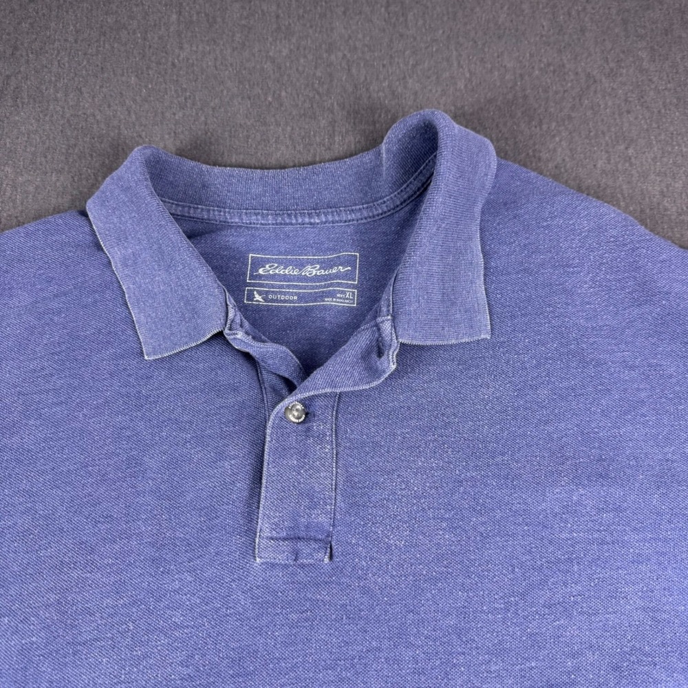 Eddie Bauer Outdoor Mens XL Blue Pique Short Sleeve Polo Shirt Cotton Blend